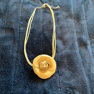 Tan Leather Flower & Necklace - 14.5 inches w/2.5 inch extender